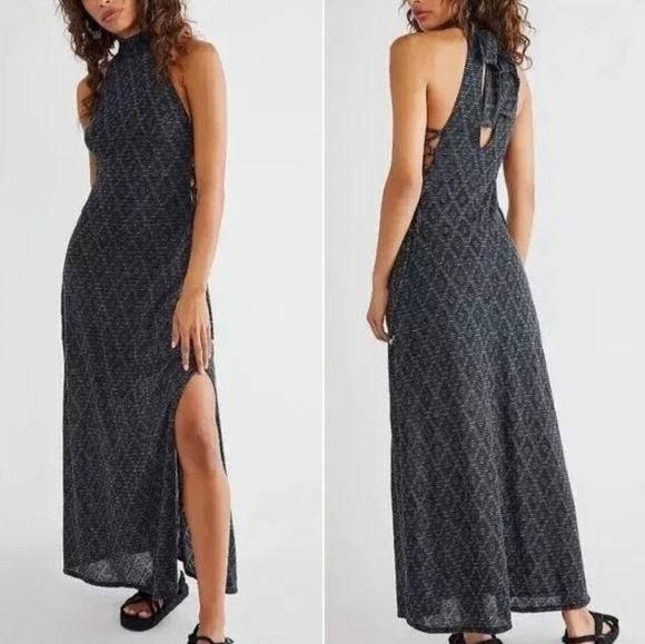 Free People Frankie Maxi Halter Dress, Navy Blue, XLarge, RRP $148 - Picture 2 of 5